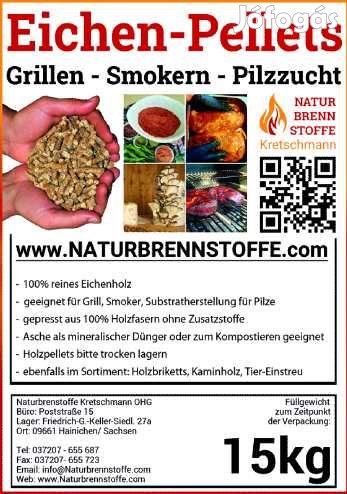 100%-os tisztaságú élelmiszeripari Tölgyfa pellett 15kg (3797)