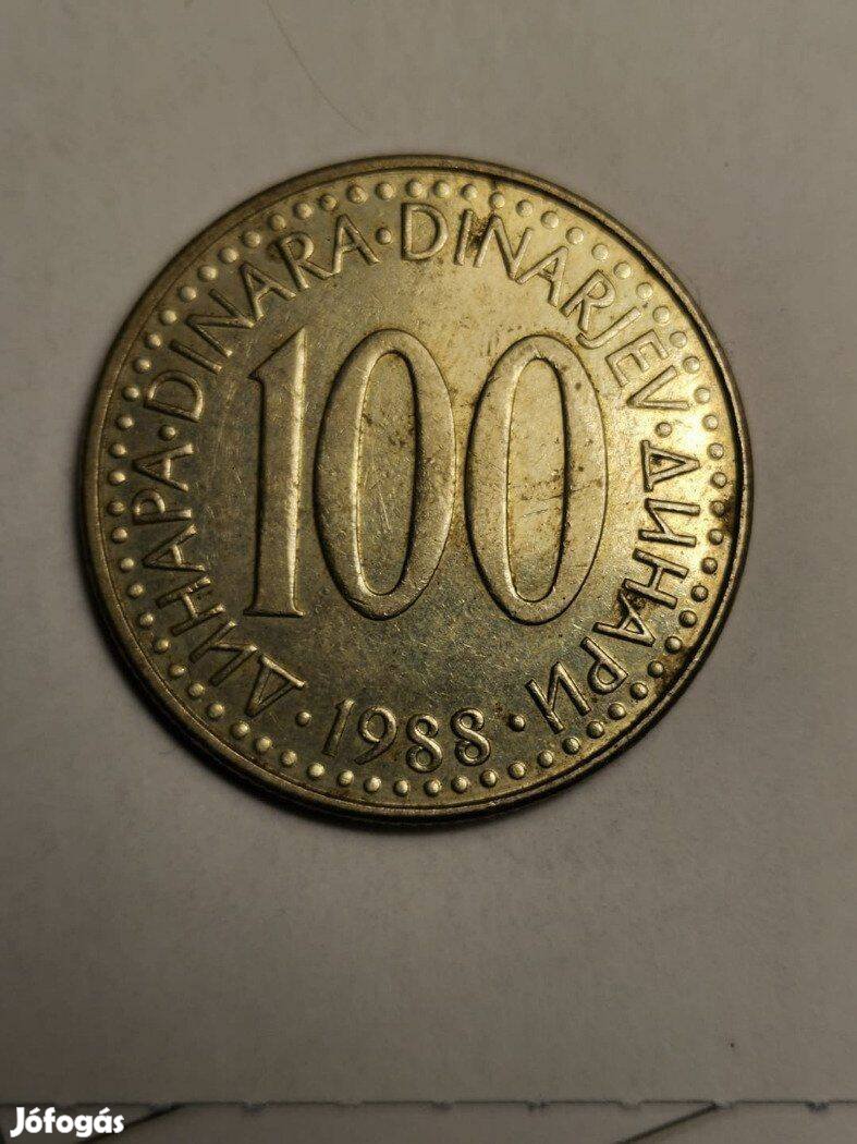 100 dínár pénzérme Jugoszlávia 1988 1500 Ft
