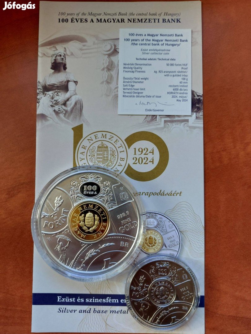 100 éves a Magyar Nemzeti Bank ezüst és színesfém érmepáros