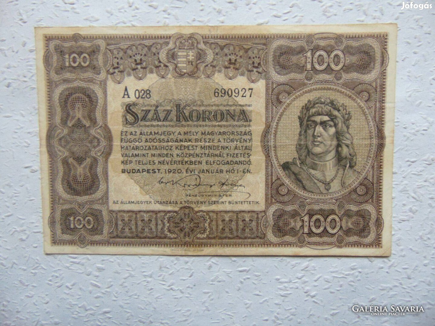 100 korona 1920 Fekete SOR és Sorozatszám ! RR