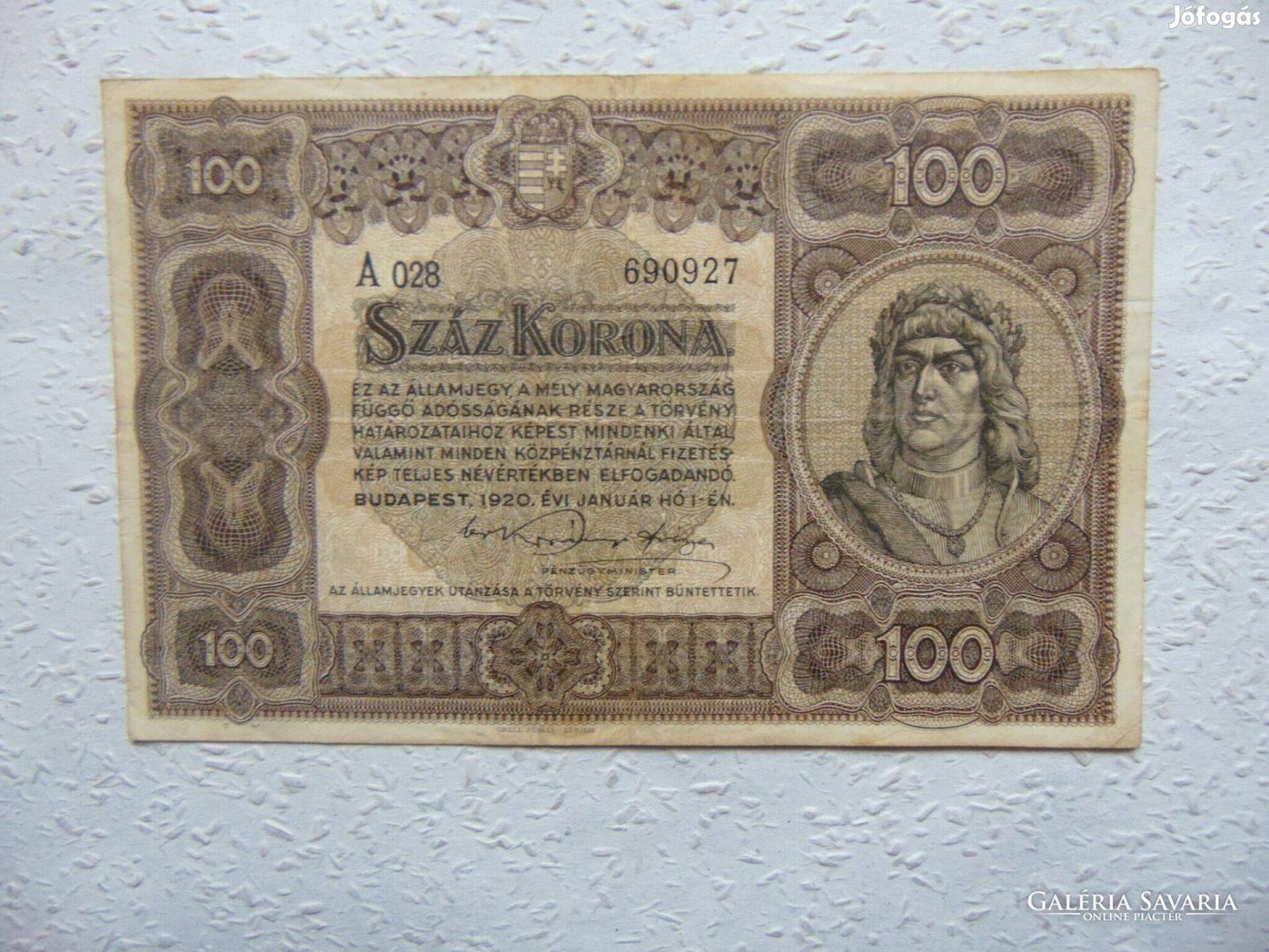 100 korona 1920 Fekete SOR és Sorozatszám ! R Ritka bankjegy