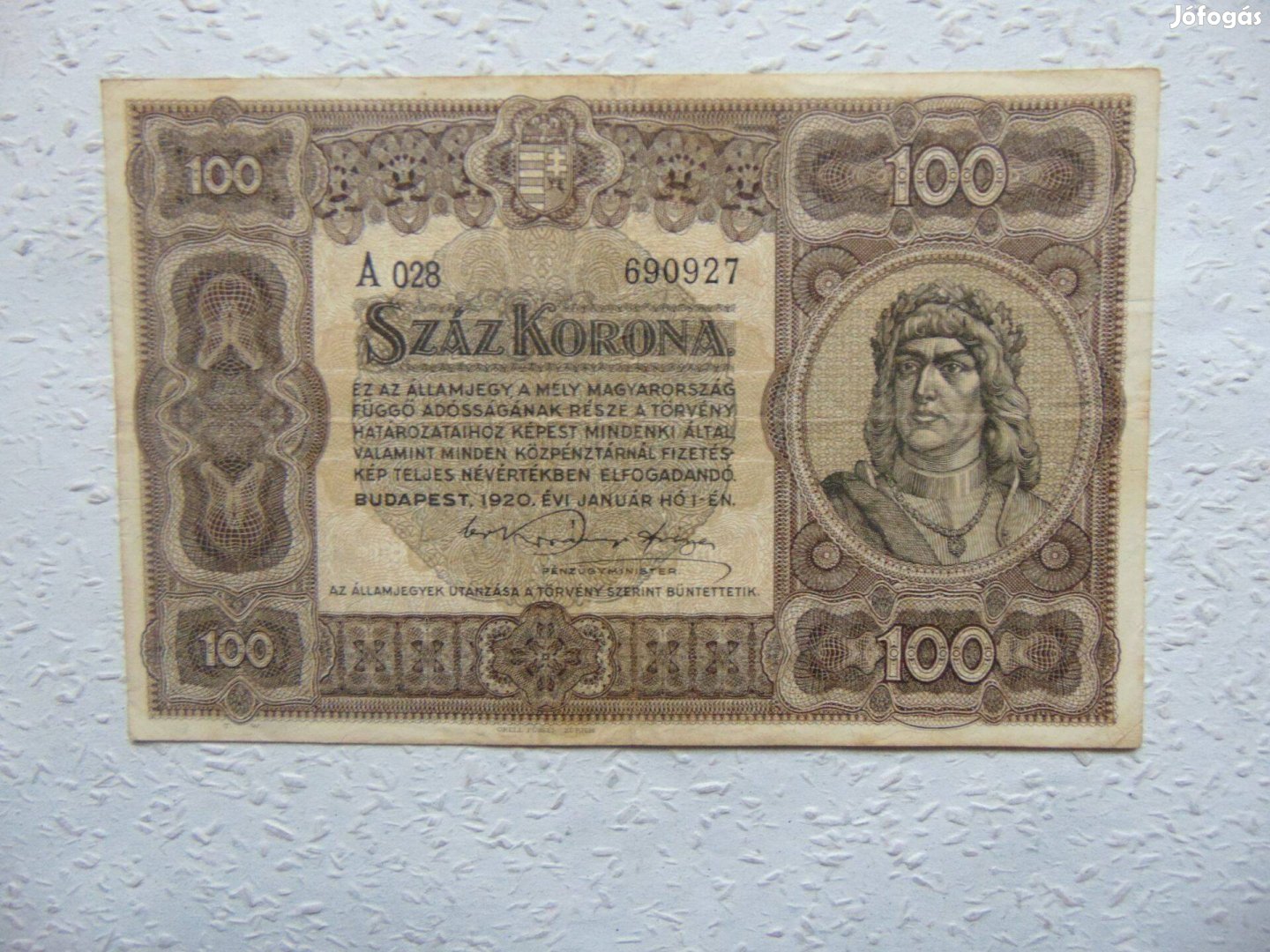 100 korona 1920 Fekete SOR és Sorozatszám !!! RR