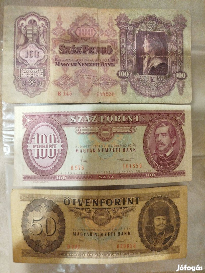 100 pengő és más régi bankjegy
