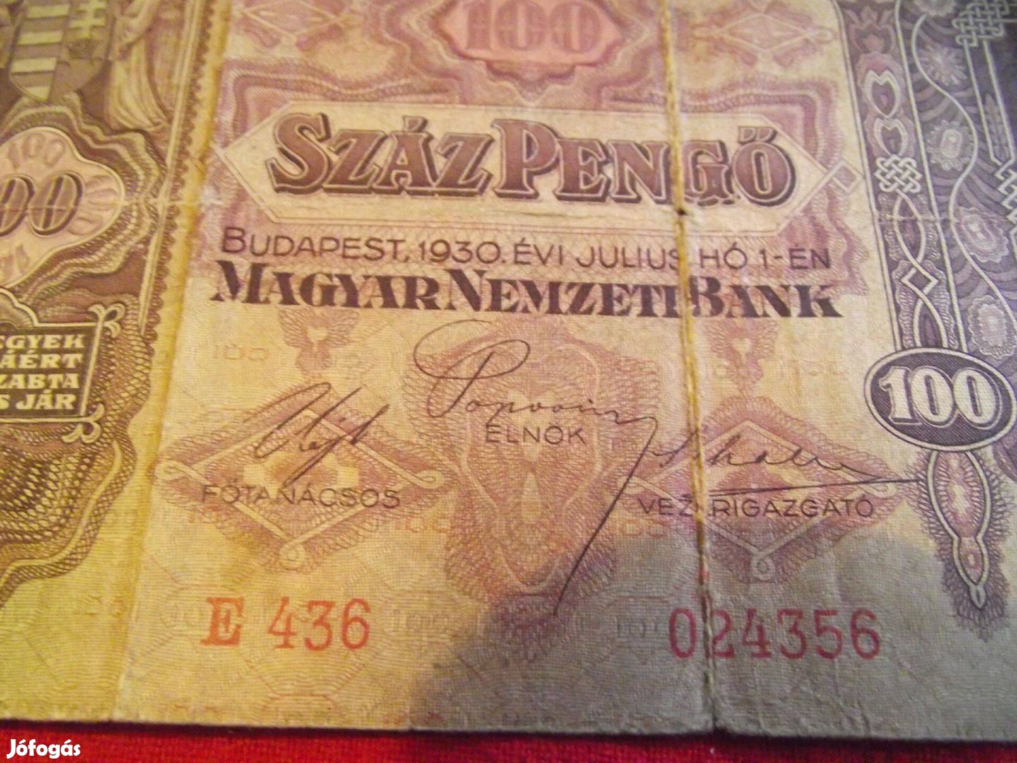 100 pengő papír pénz 1930