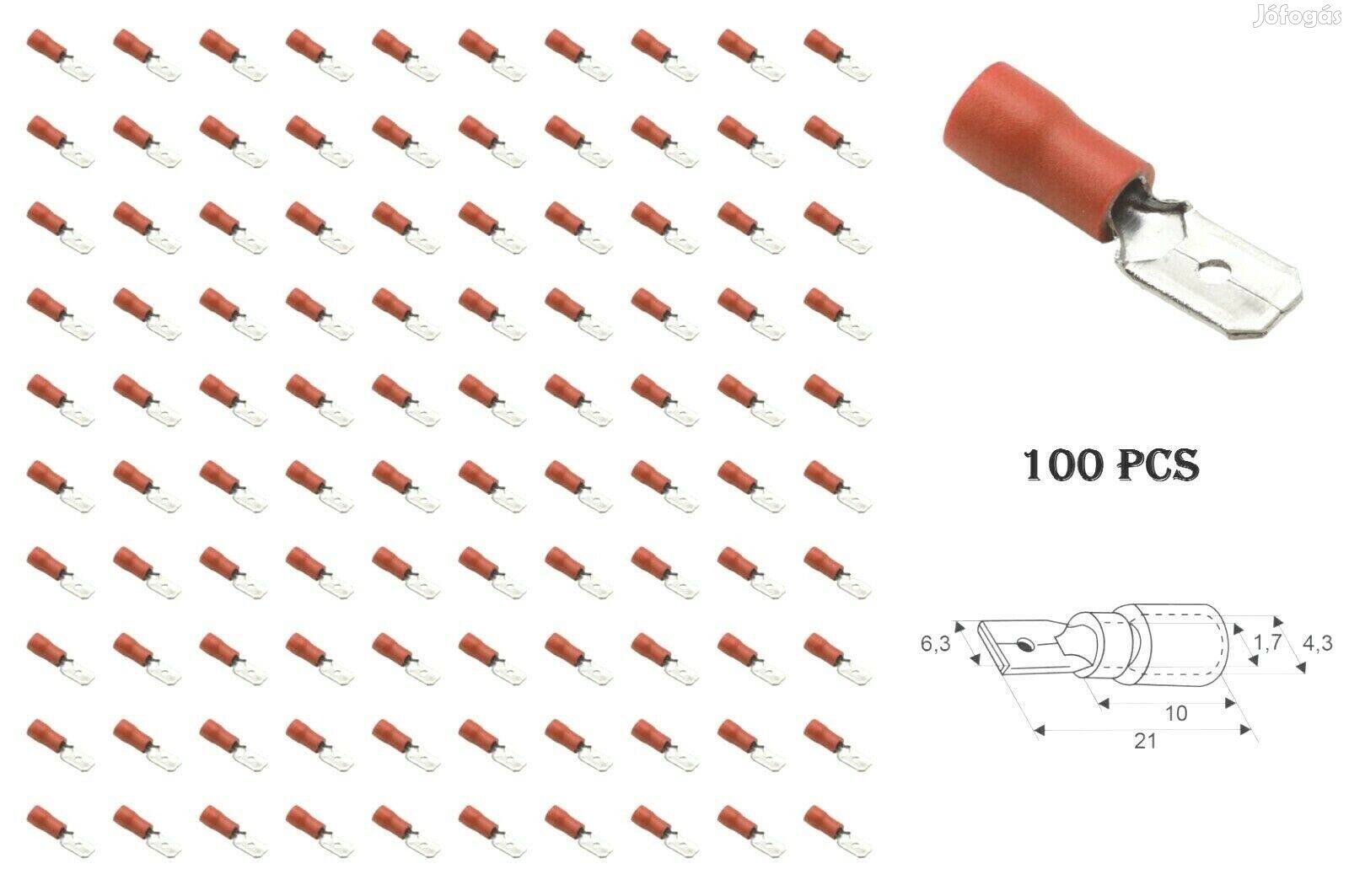 100db Szigetelt kábelsaru csúszó saru apa 6.3mm piros csatlakozó