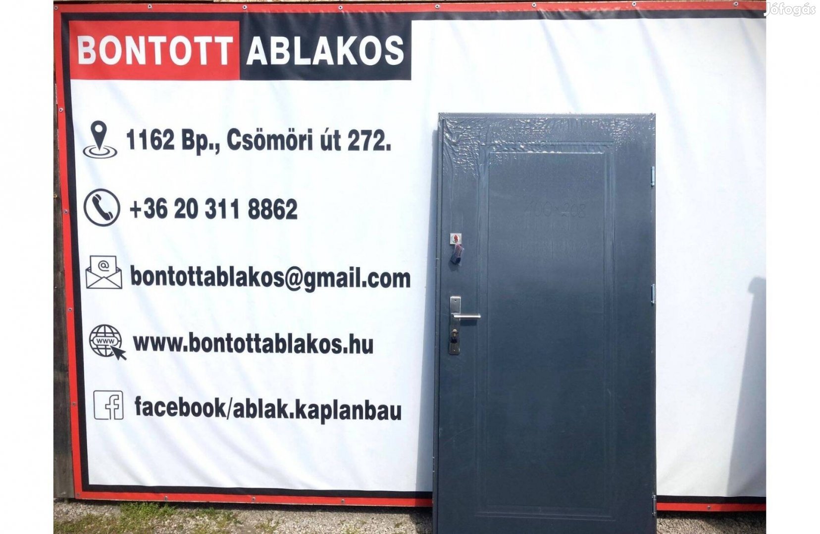 100x208 cm építkezésből megmaradt antracit színű teli biztonsági ajtó