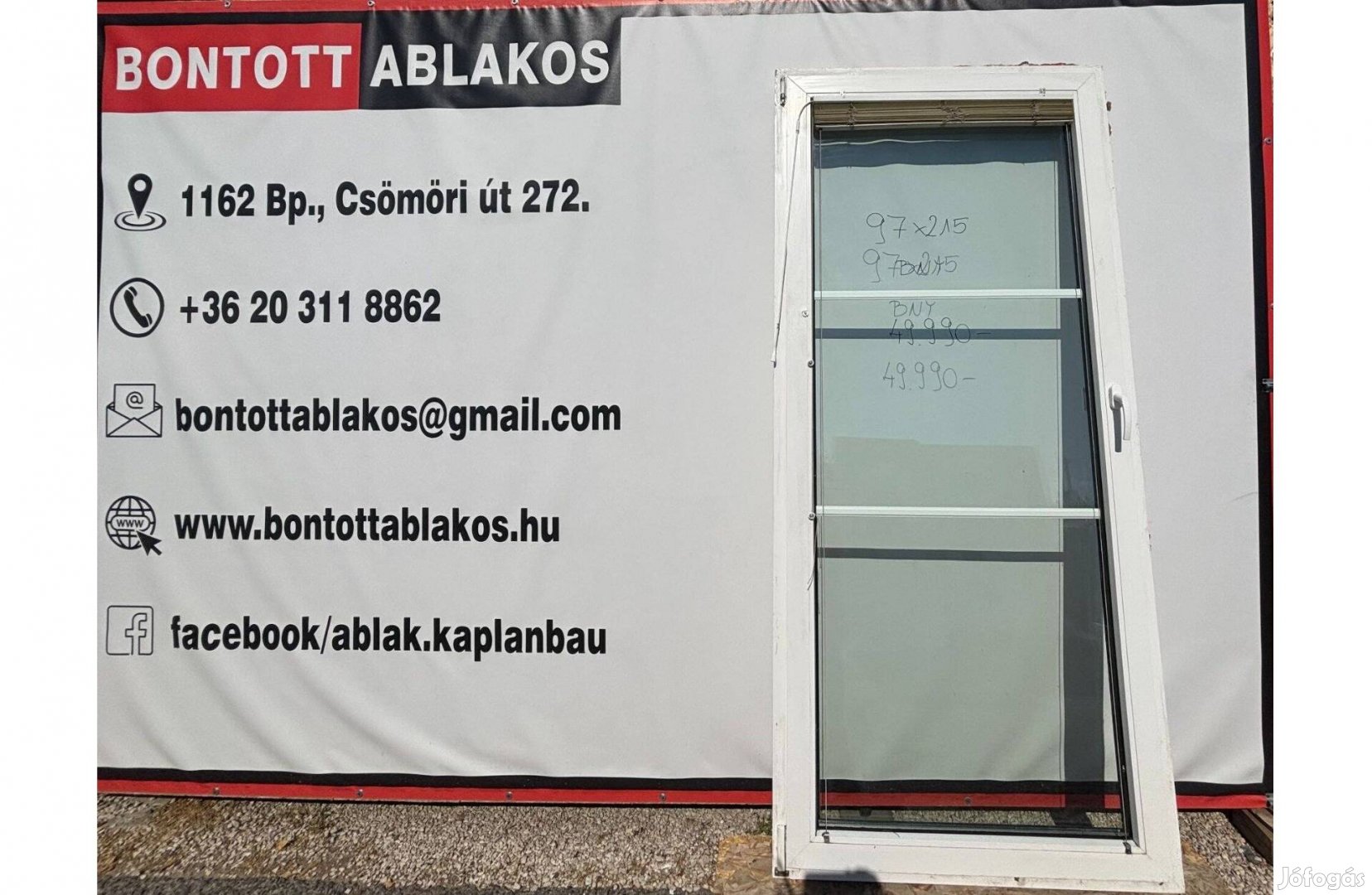100x210 cm közeli!!! méretű bontott műanyag bukó-nyíló teraszajtó