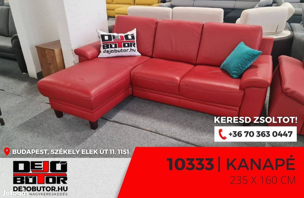 10333 valódi bőr kanapé ülőgarnitúra sarok 235x160 cm piros fix bútor