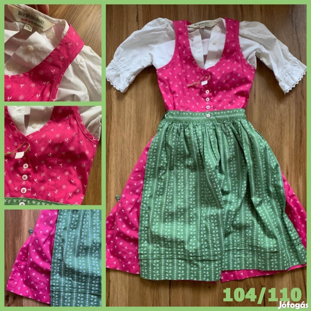 104/110-es pink-zöld Kislány Dirndl ruha blúzzal