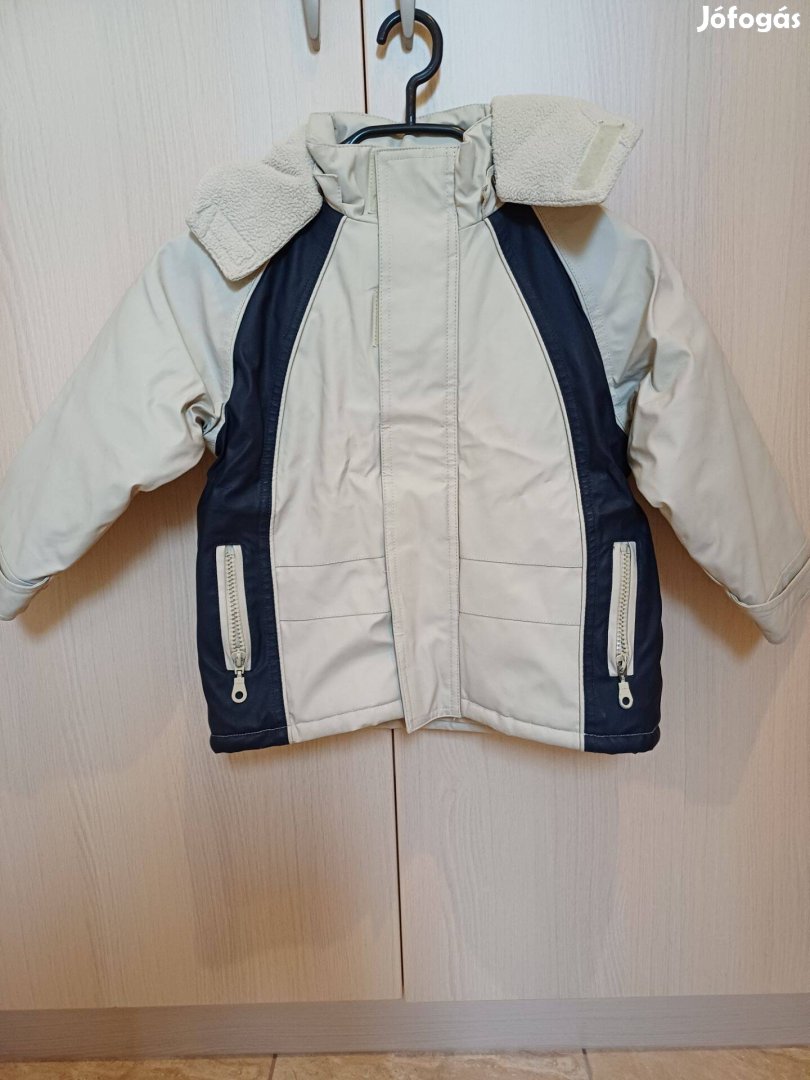 104-es drapp/kék kapucnis tavaszi kabát, szuper állapot és ár