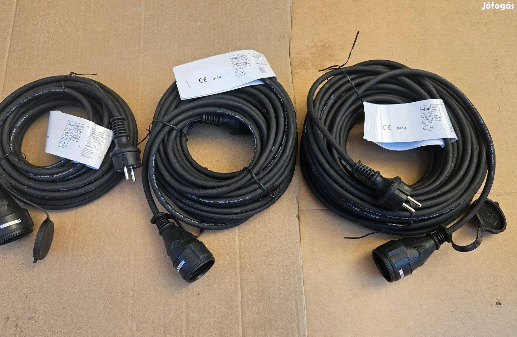 10, 15 és 25 méter kültéri hosszabbítók csapfedeles gumi 3x1,5mm2,IP44