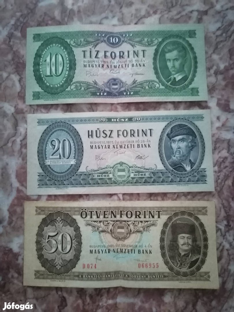 10, 20, 50 Forint papír