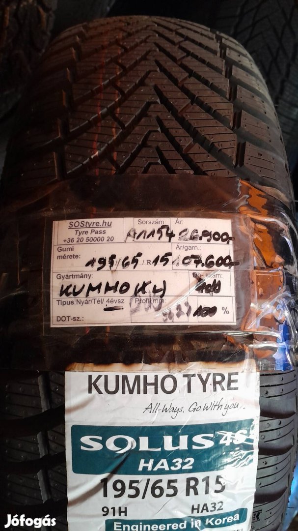 10% kedvezmény új Kumho 195/65R15 téli gumiabroncsok 