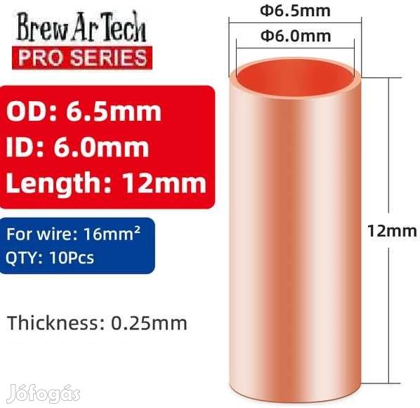 10db Préselhető Vörösréz Kábeltoldó 16mm2-es Kábelekhez (5663)