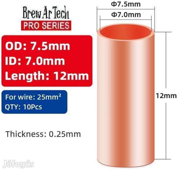 10db Préselhető Vörösréz Kábeltoldó 25mm2-es Kábelekhez (5665)