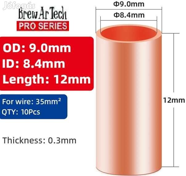 10db Préselhető Vörösréz Kábeltoldó 35mm2-es Kábelekhez (5666)