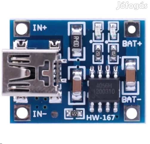 10db. Töltésvezérlő Modul TP4056 Li-Ion 1A USB-Mini  (5210)