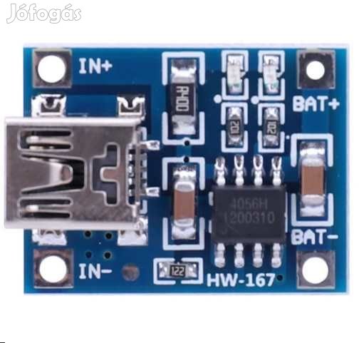 10db. Töltésvezérlő Modul TP4056 Li-Ion 1A USB-Mini  (5210)
