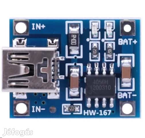 10db. Töltésvezérlő Modul TP4056 Li-Ion 1A USB-Mini  (5210)