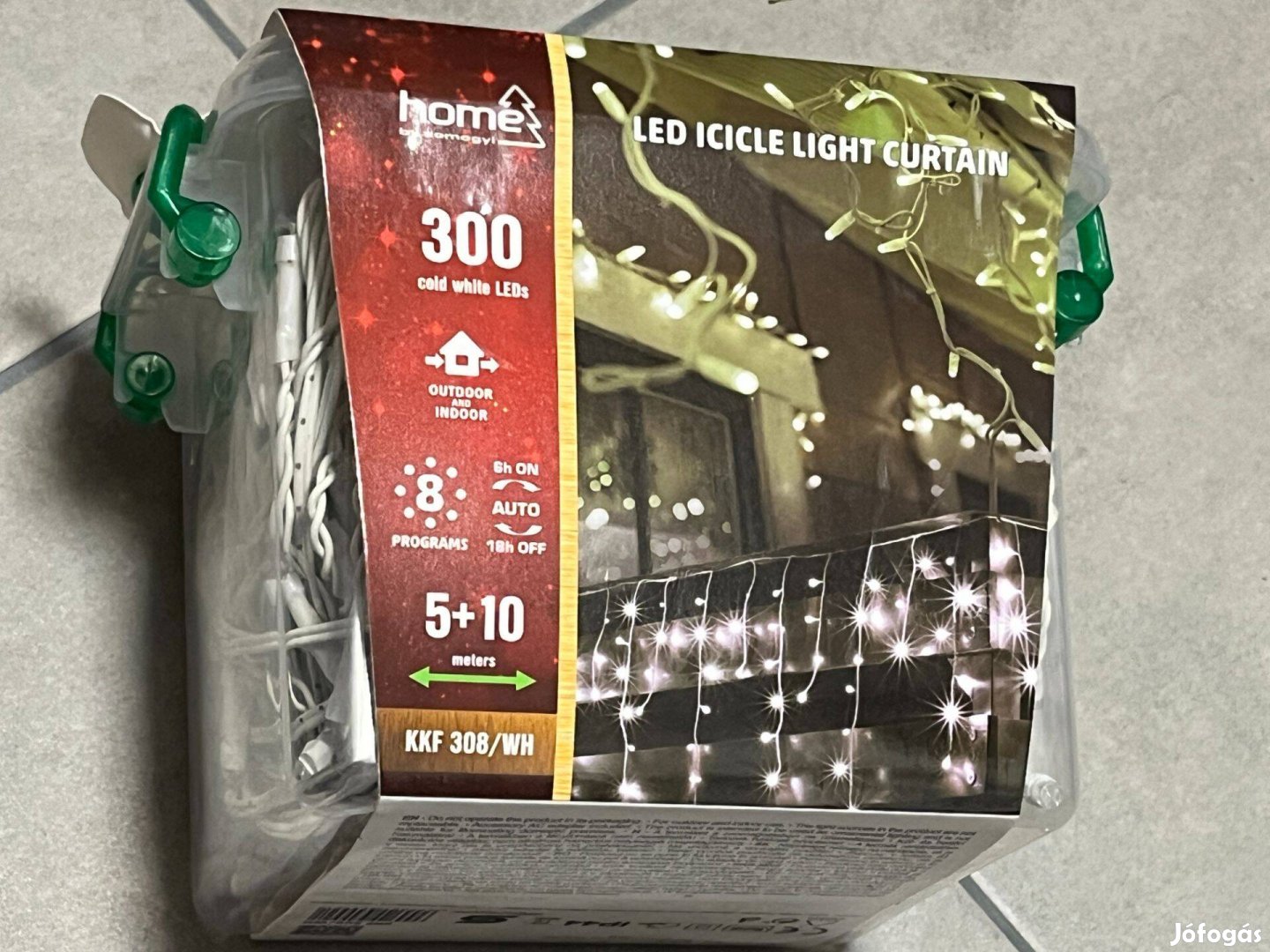 10m Kültéri LED-es jégcsap fényfüggöny 300 LED, hidegfehér 8 program K