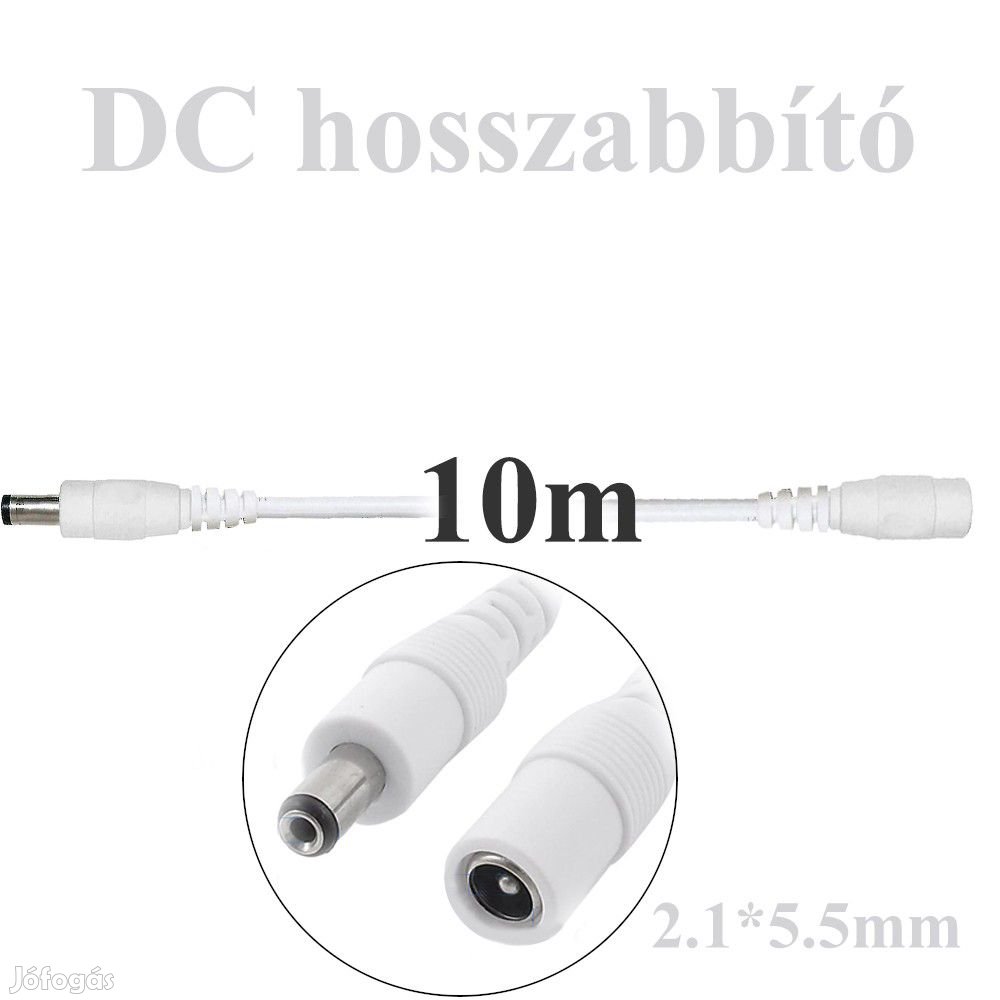 10m-es fehér DC hosszabbítókábel kamerákhoz, dugó-aljzat 5.5 * 2.1MM