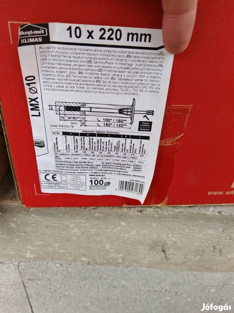 10x220 klimas szigetelés rögzítő hungarocel dübel