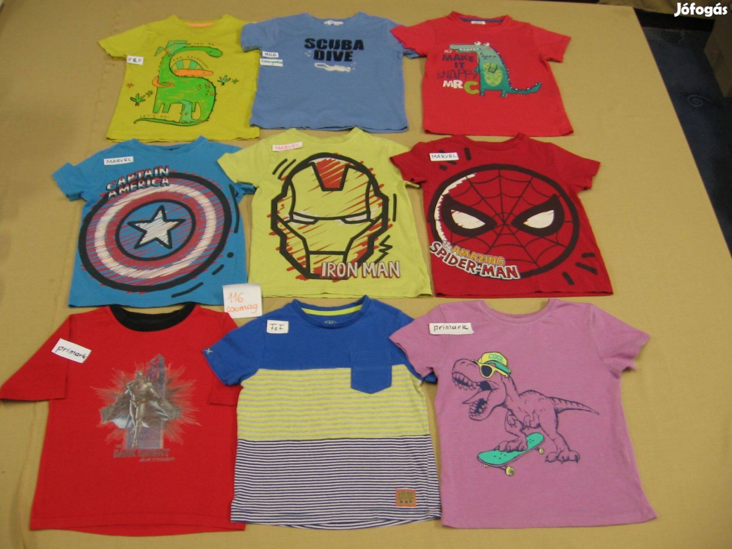 110-116-os kisfiú pólók- Marvel, F§F, Primark stb. ( 9 db)