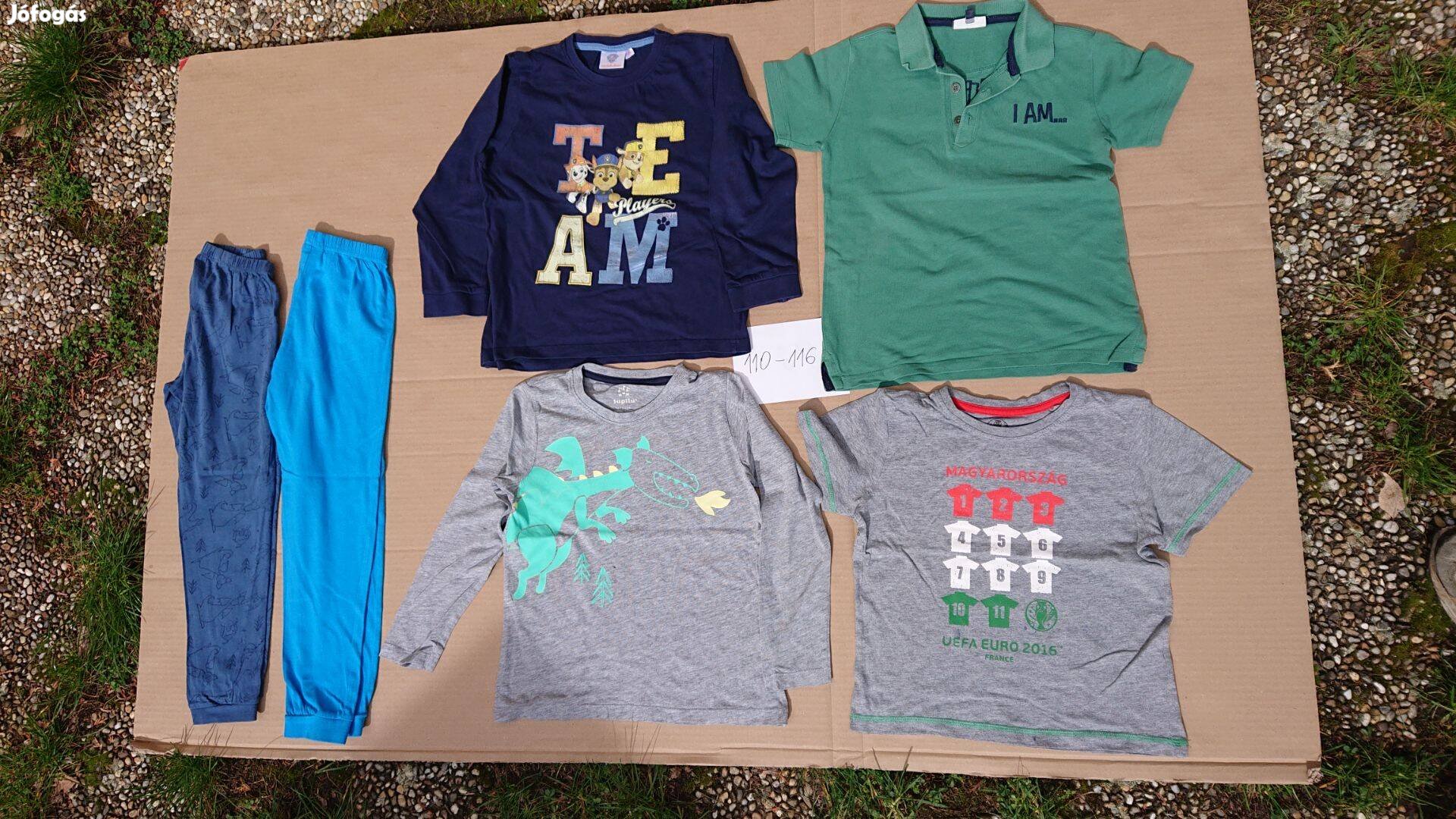 110-116-os kisfiú ruhacsomag össz. 6 db: pólók, pizsama nadrágok