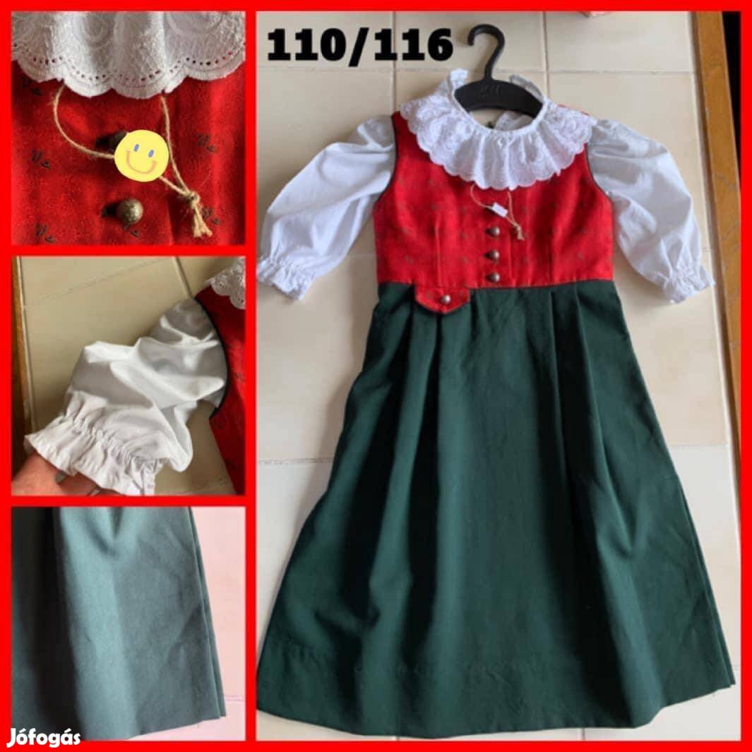 110/116-os piros-zöld Kislány Dirndl ruha blúzzal