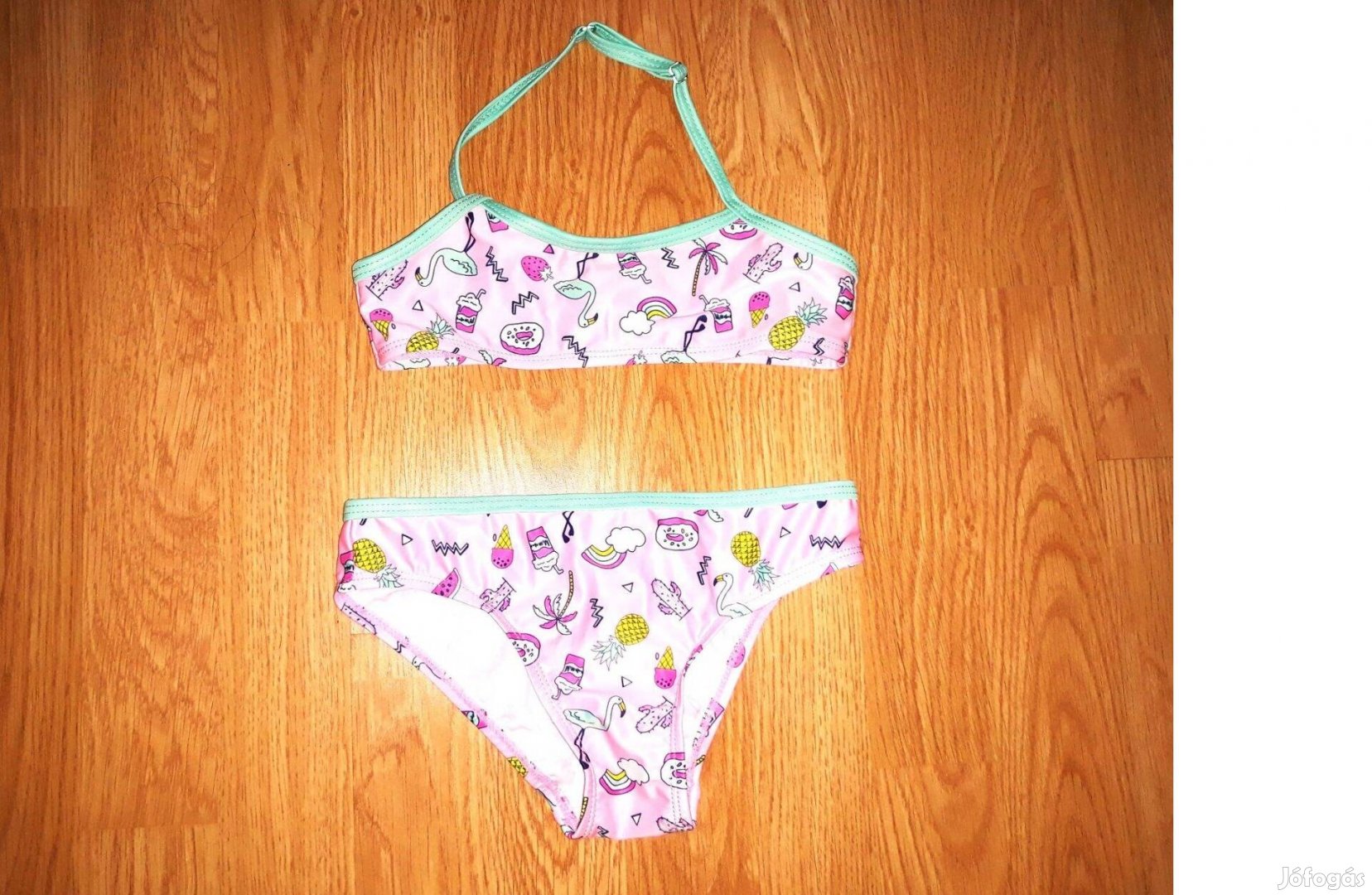110/116 újszerű cuki flamingó mintás bikini fürdőruha