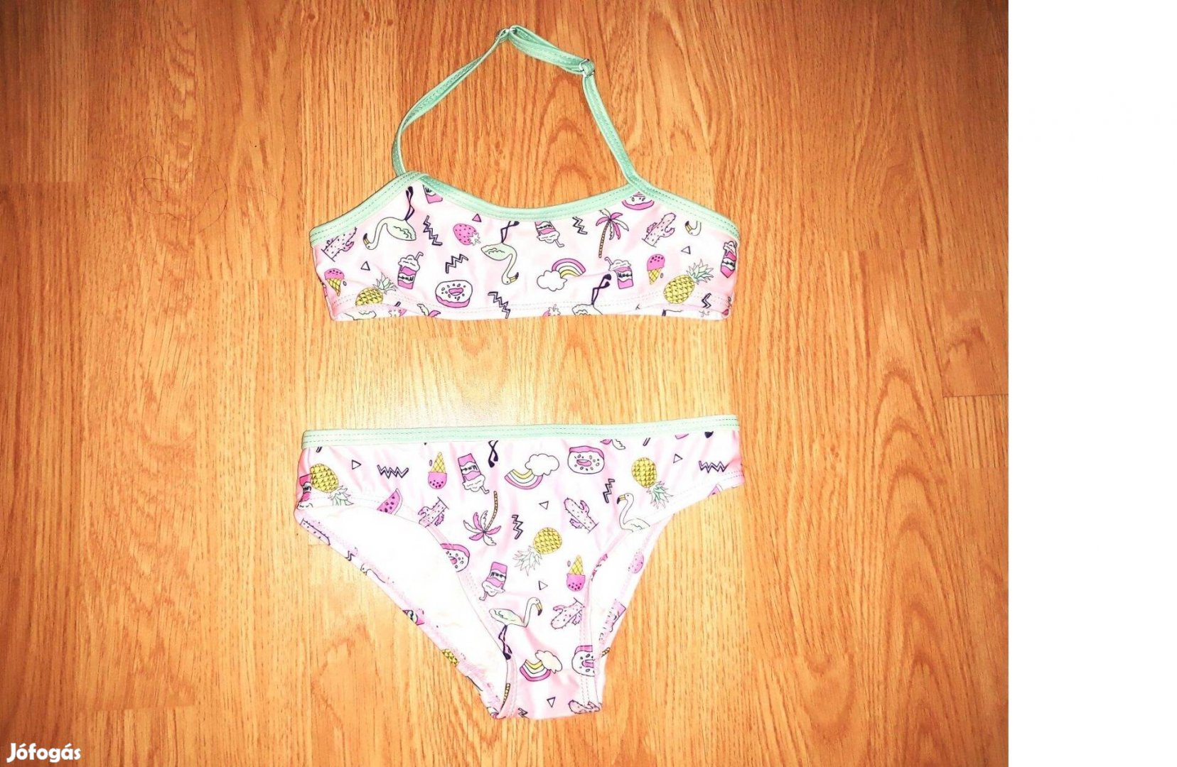 110/116 újszerű cuki flamingó mintás bikini fürdőruha