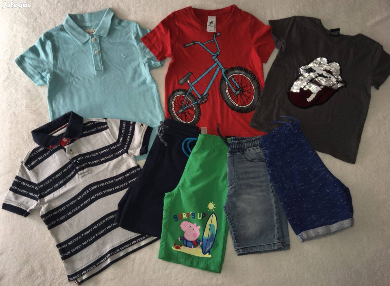 110-es méretű fiú nyári márkás ruha csomag H&M-C&A-Tommy Hilfiger-Next