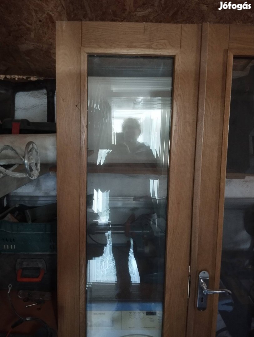110x200cm 2szárnyu ajtó keret nélkül dupla üveg tölgy