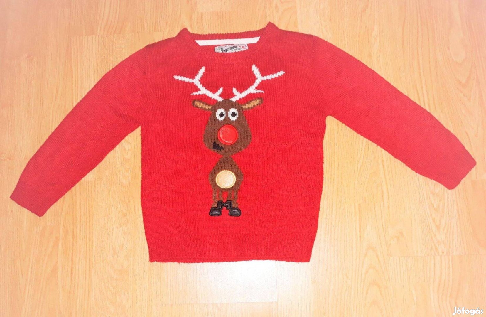 116 cuki elől-hátul Rudolf rénszarvas piros kötött pulóver pulcsi
