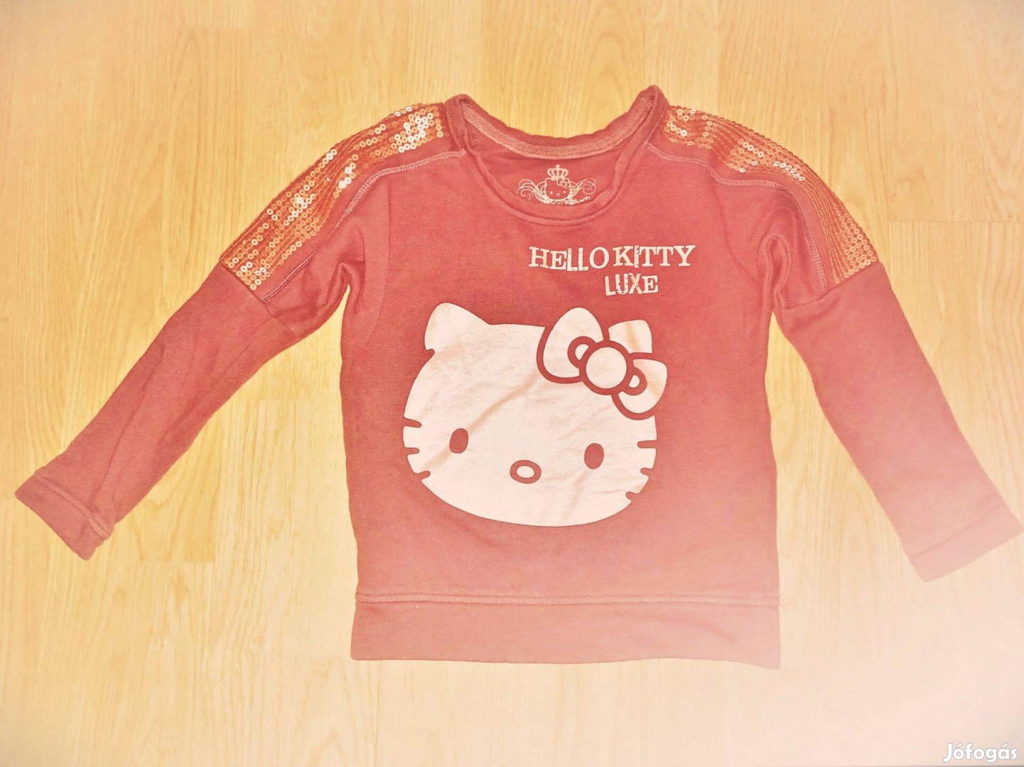 116 újszerű 1kéz arany Hello Kitty mintás flitteres pulóver pulcsi