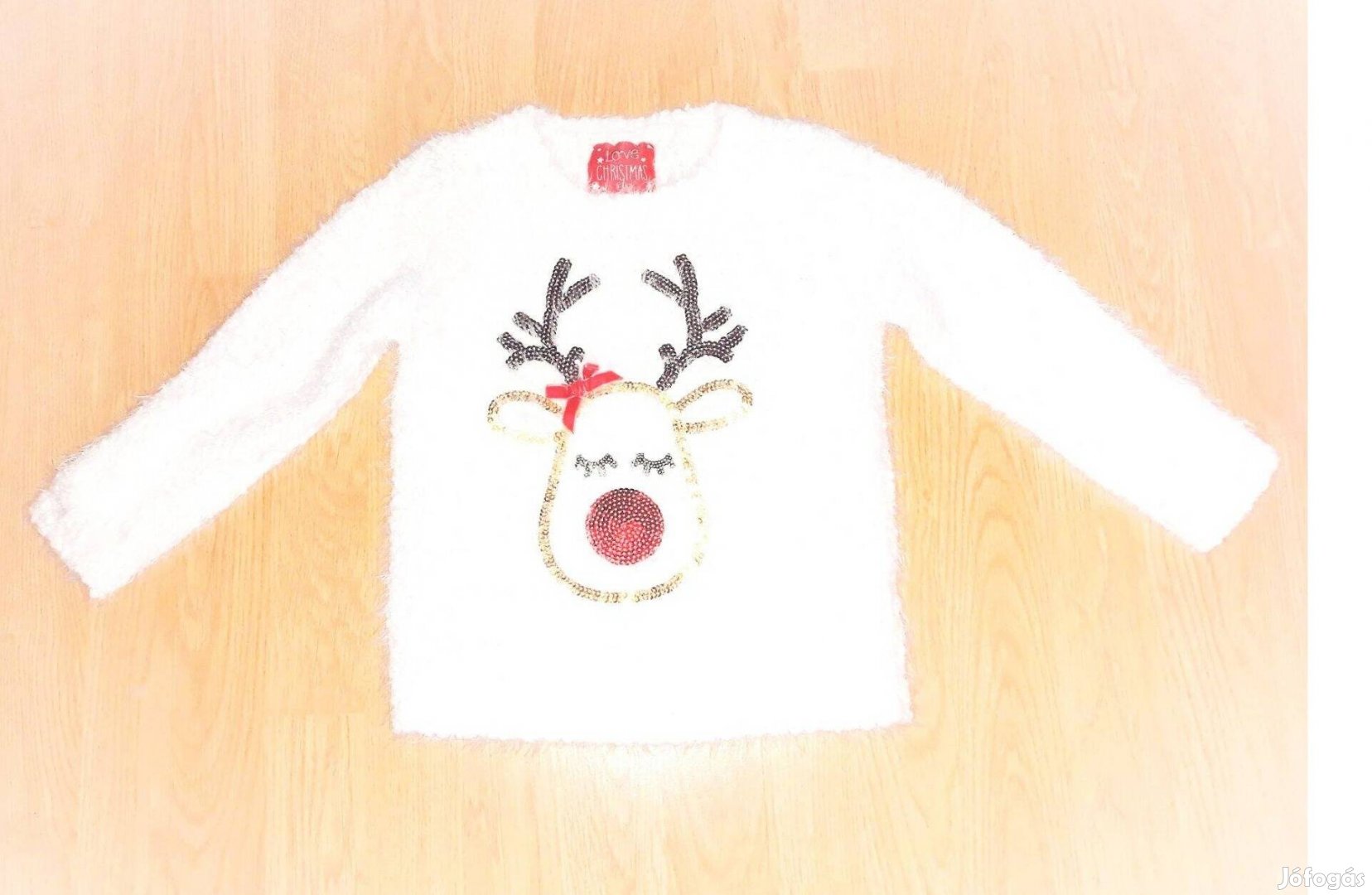 116 újszerű 1kézf&F cuki flitteres Rudolf mintás kötött pulóver pulcsi