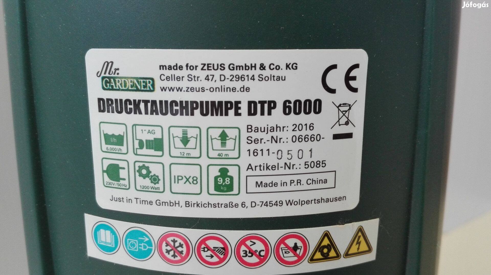 1200W teljesítménnyel, magas 6000Lóra vízhozammal mélykúti