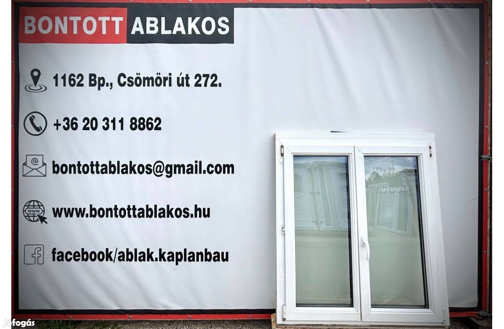 120x130 cm közeli!!! bontott műanyag kétszárnyas bukó-nyíló ablak