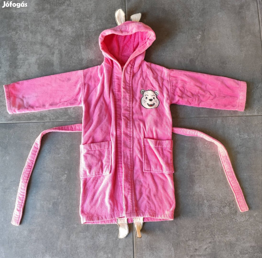 122-128-as használt állapotú, puha, ciklámen fürdőköpeny