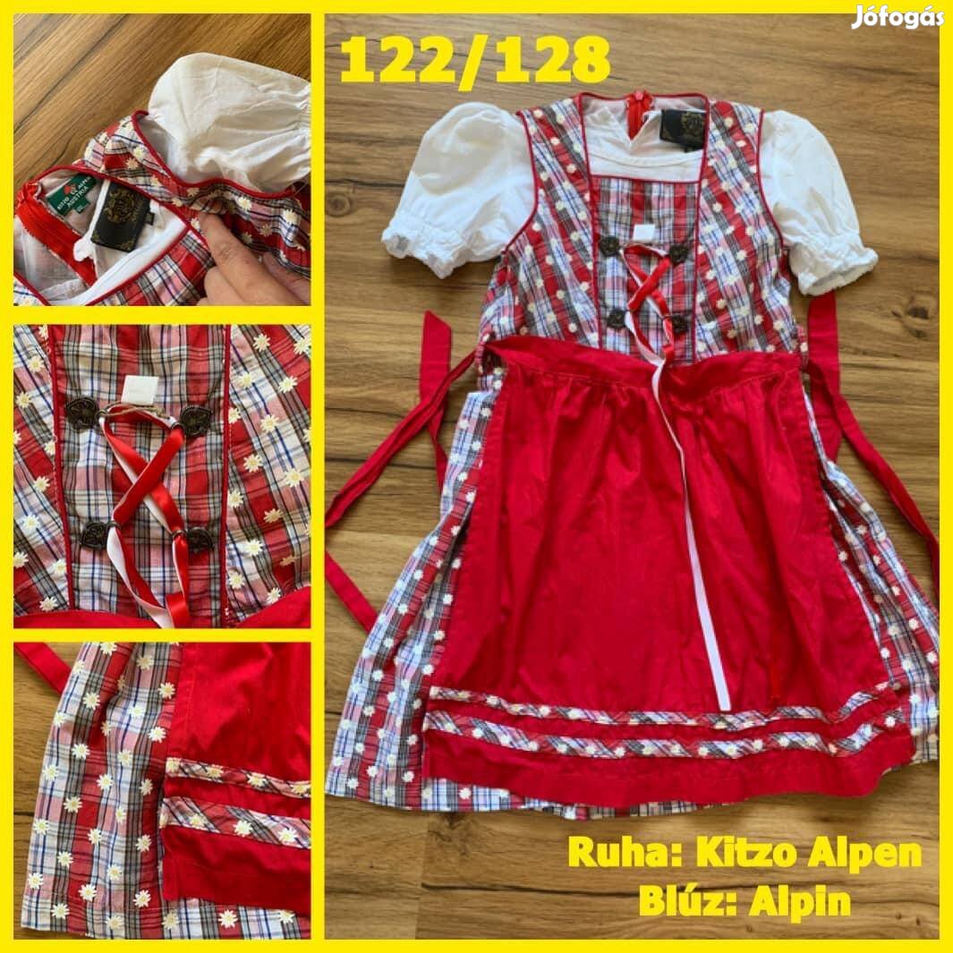 122/128-as piros mintás Kislány Dirndl ruha blúzzal /Kitzo Alpen/