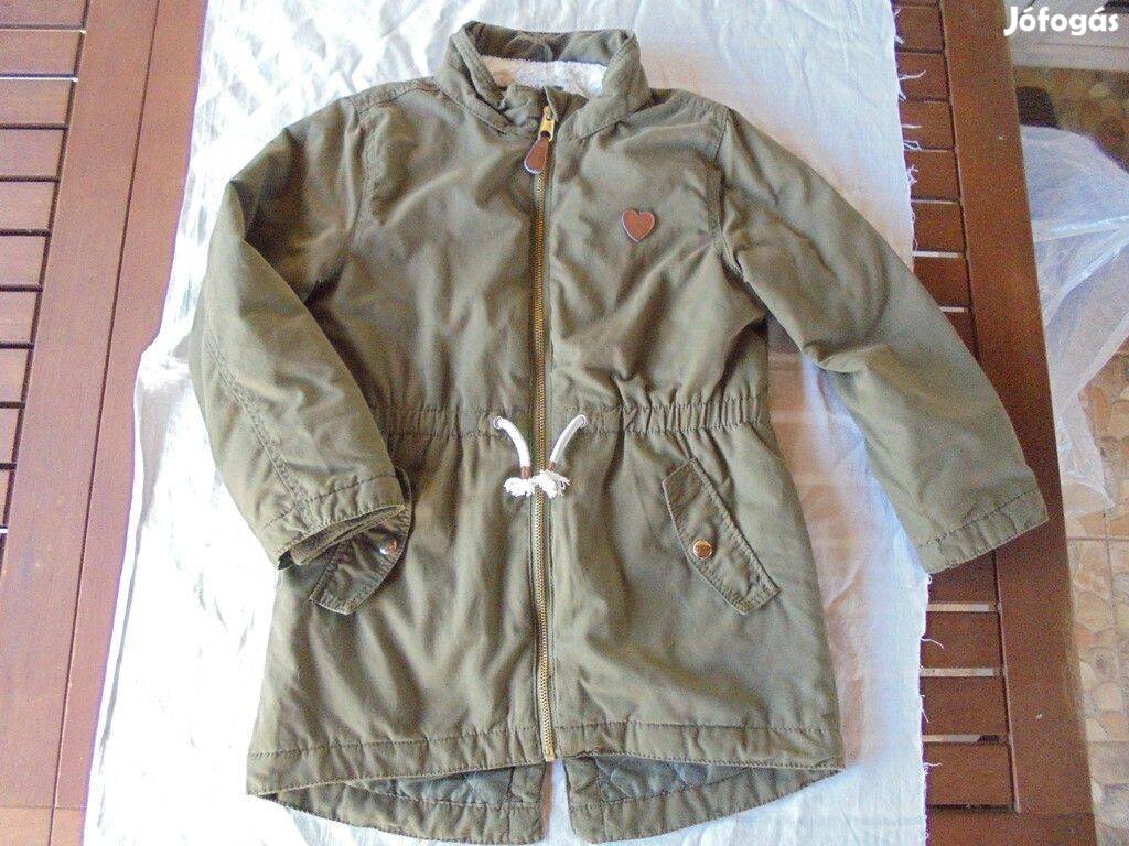 122-es H&M khaki hosszított steppelt középvastag lány kabát