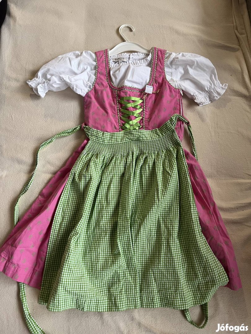 122-es rózsaszín-zöld Kislány Dirndl ruha blúzzal