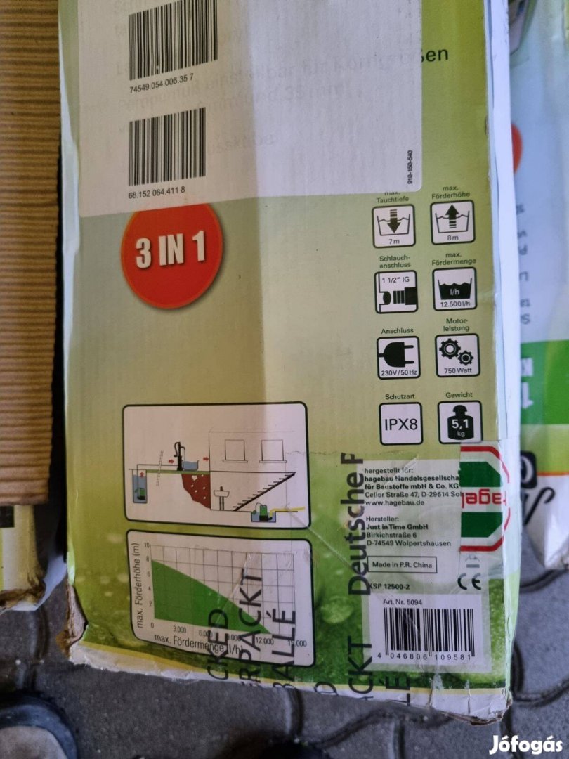 12500l/h vízhozammal szennyvíz szivattyú, merülő búvárszivattyú 3in1