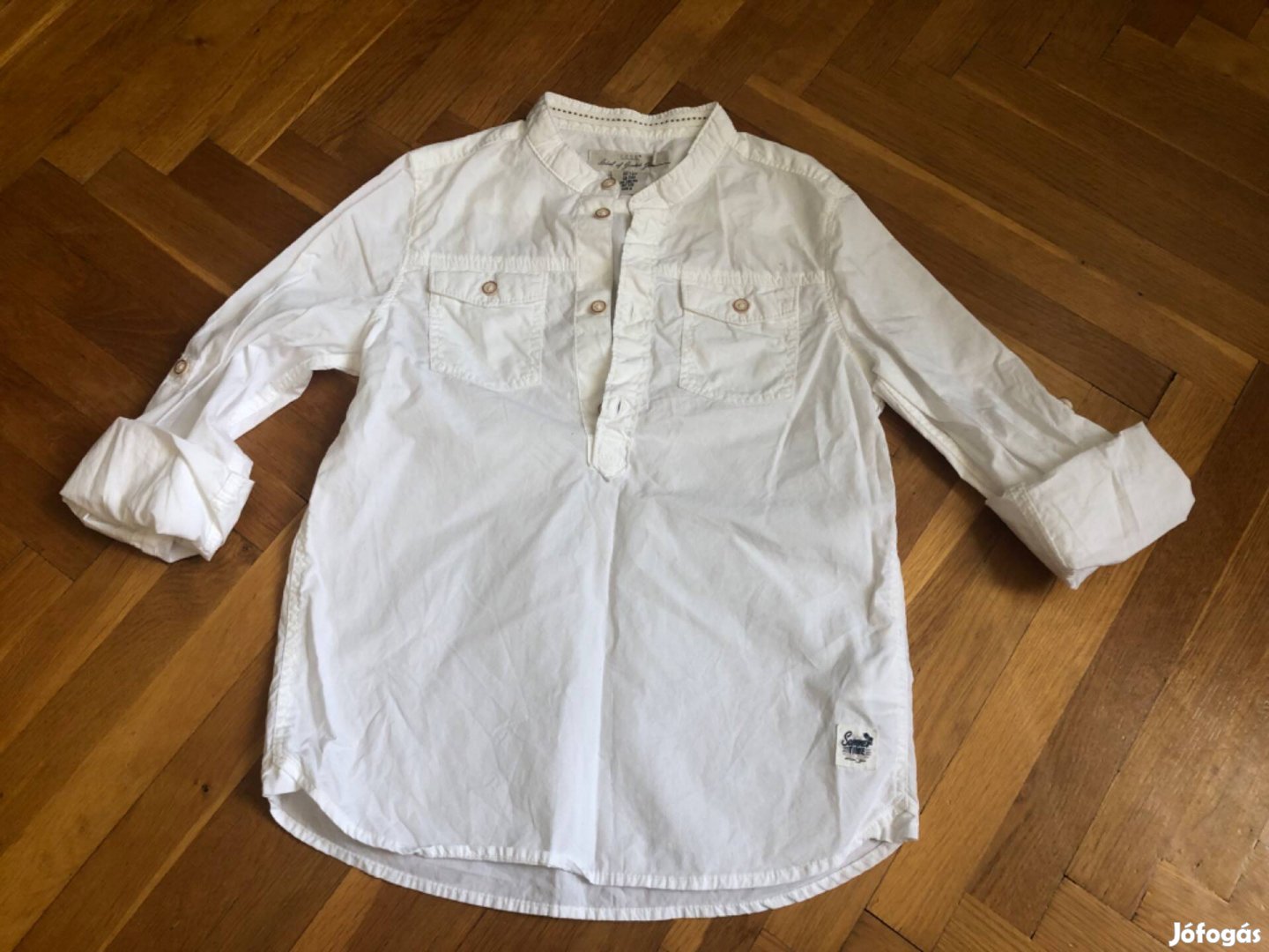 128-as H&M fehér ing, mandaringalléros, felhajtható ujjú
