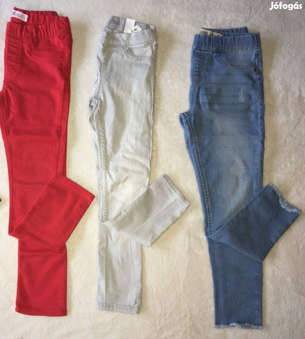 128-as méretű, H&M+Dencimo márka piros-szürke-kék szín nadrág-jeggings