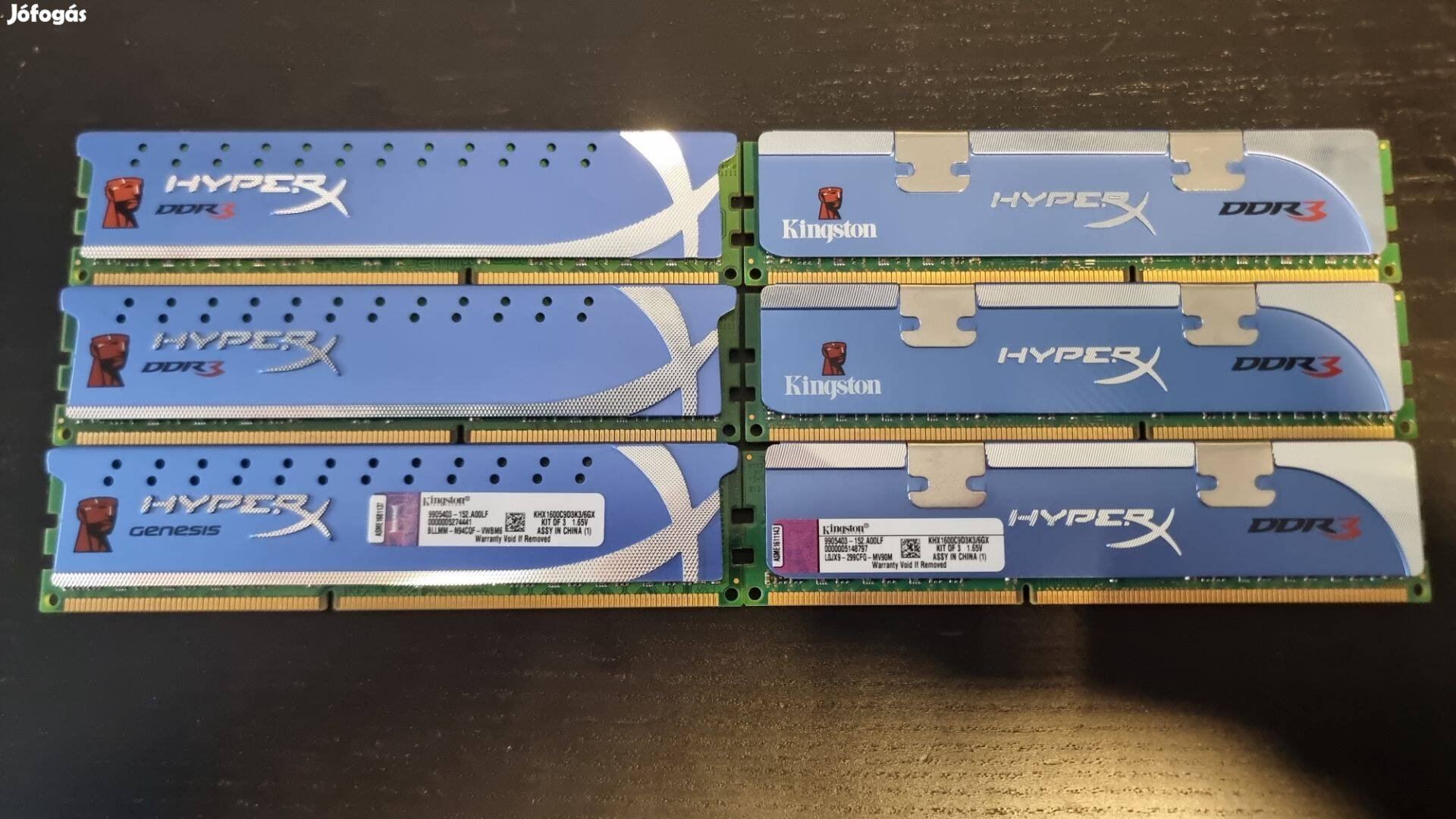 12GB DDR3 6x2GB 1600MHz Kingston Hyperx CL9 RAM Memória szett