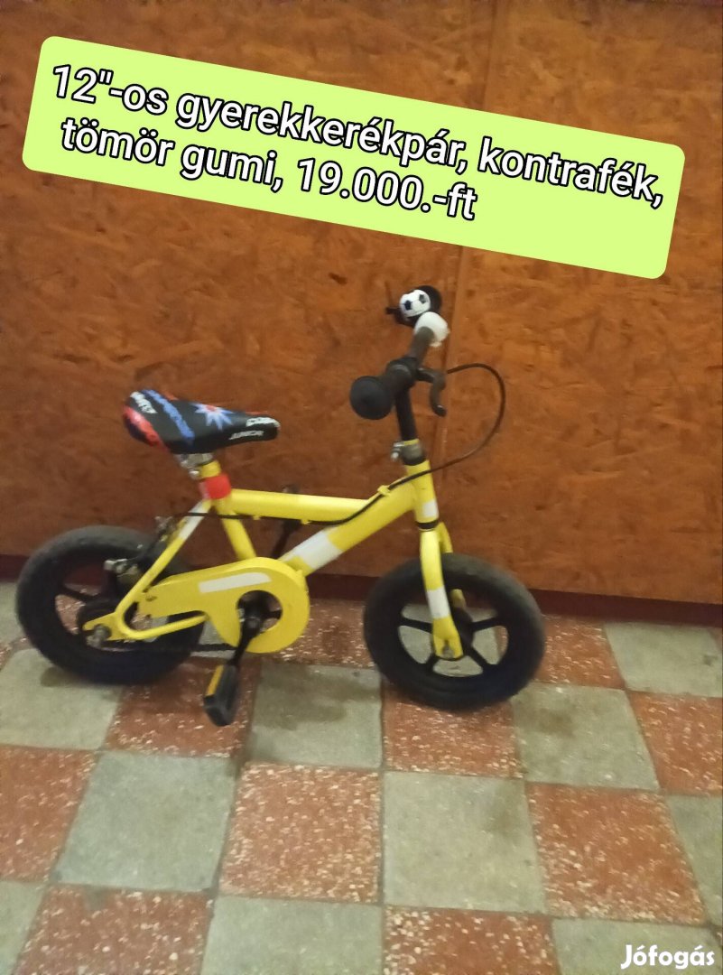 12"-os gyerek kerékpár tömör gumival, kontrafékkel 
