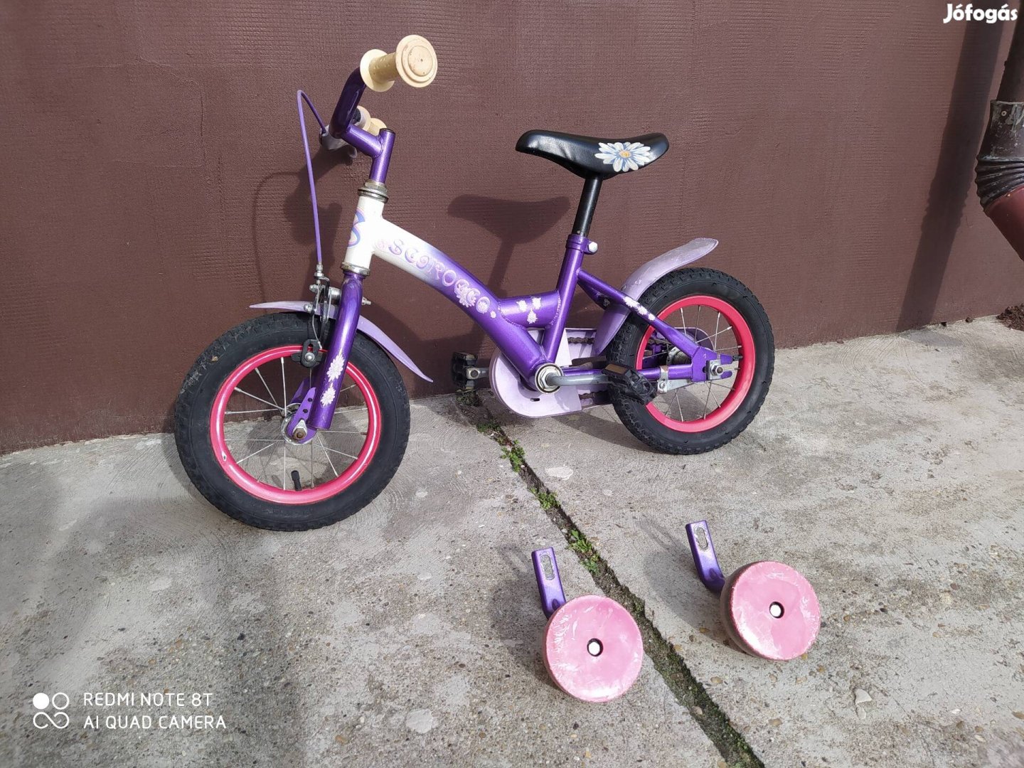 12"-os lány használt kerékpár, pótkerekekkel eladó