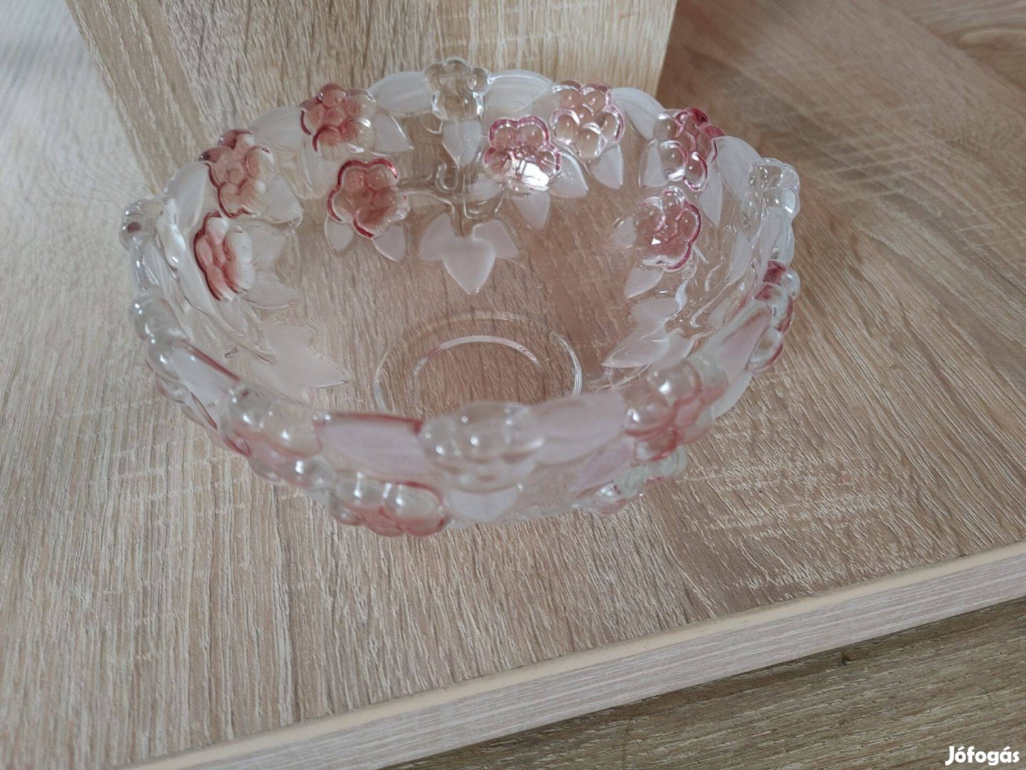 12 cm virágmintás rózsaszín üveg tálka