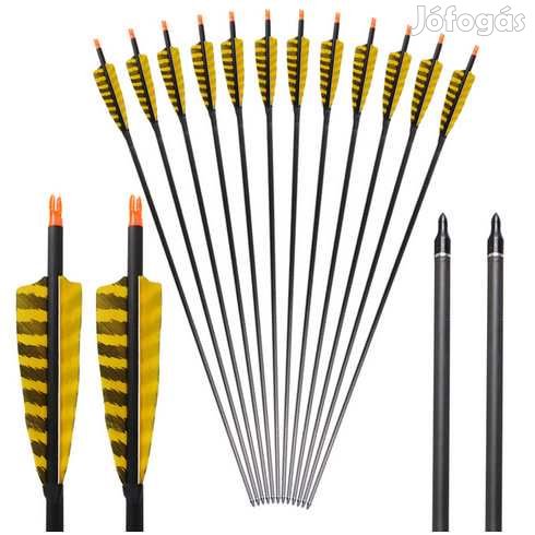 12 db.Karbon NyílVessző 4"-os Tollal 80cm Íj és Csúzlihoz (4767)